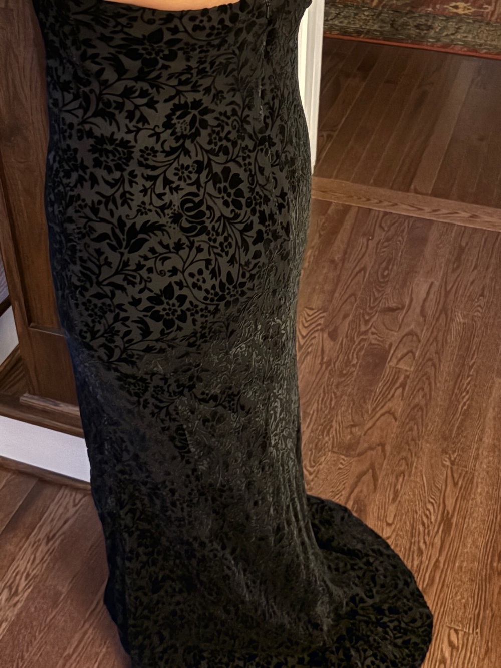 Vintage Ralph Lauren Black Floral Devore Halter Maxi Dress with Short Back Train - Picture 8 of 11